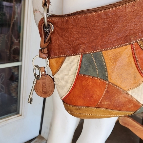Cute retro patchwork leather crossbody bag‎ by Fossil - Picture 5 of 12